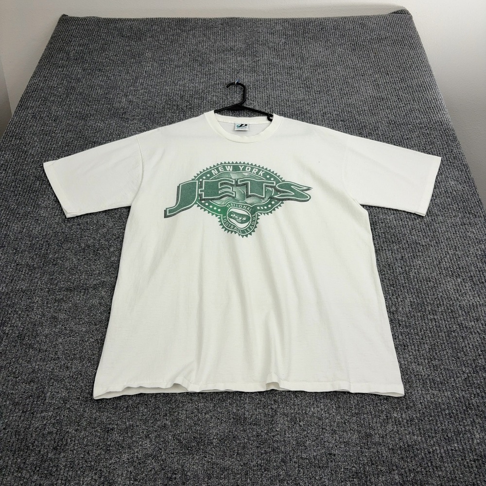 Vintage New York Jets Dynasty T Shirt Mens XL White Cotton Graphic Sportswear